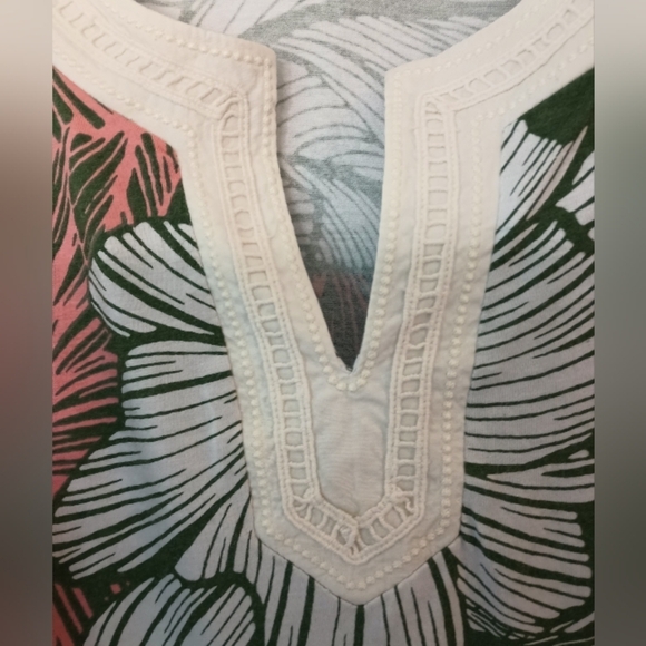 Talbots 2X Tunic Top Tropical Floral Embroidered Pima Cotton Modal Resortwear - Picture 4 of 12